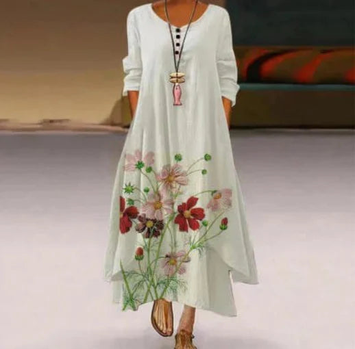 Bedrucktes Sommerkleid Mit 3/4 Ärmeln Für Damen | Midi