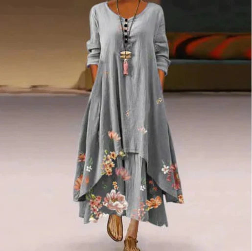 Bedrucktes Sommerkleid Mit 3/4 Ärmeln Für Damen | Midi