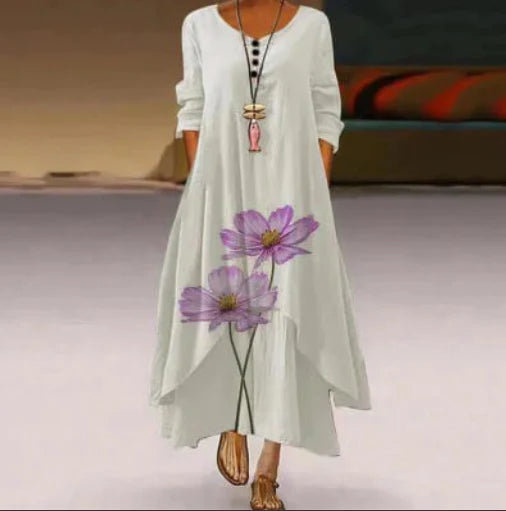 Bedrucktes Sommerkleid Mit 3/4 Ärmeln Für Damen | Midi