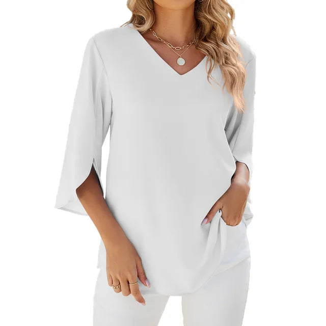 Damen Elegante V-Ausschnitt Bluse | Lässig