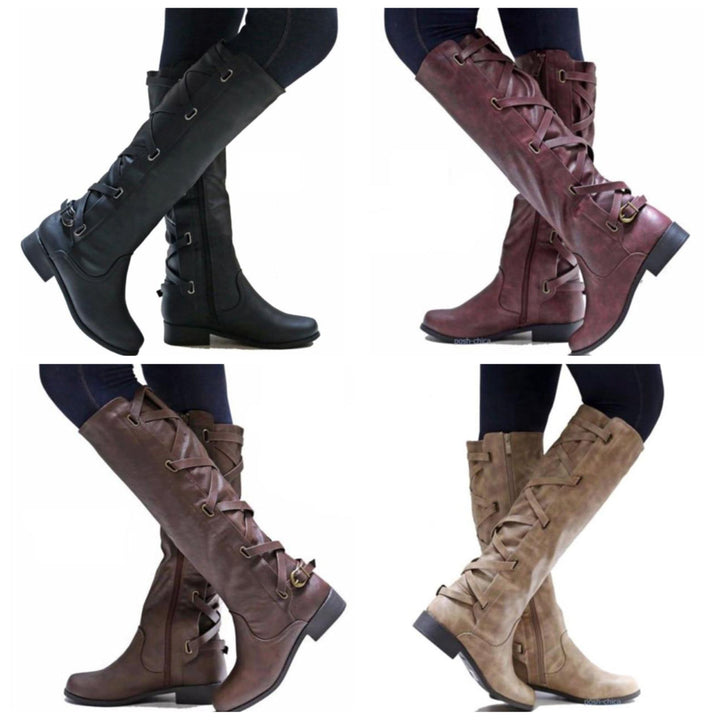 Kniehoch Winterstiefel Damen | Riemchen