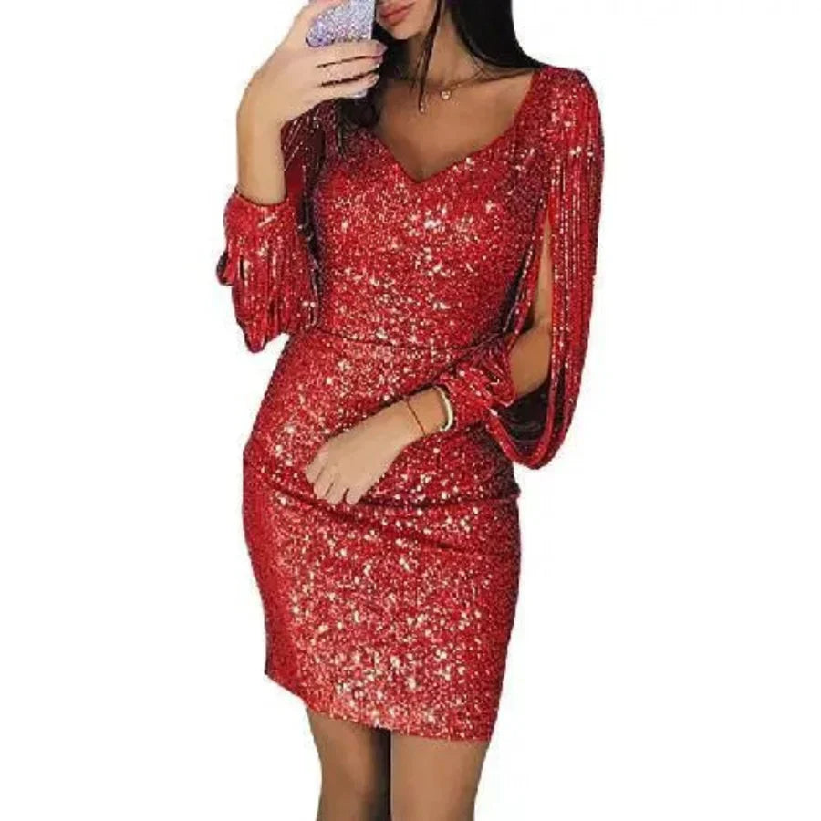 Damen V-Ausschnitt Paillettenkleid | Mini