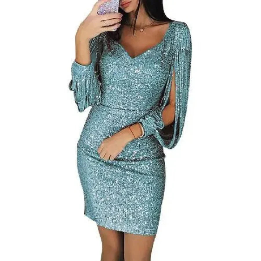 Damen V-Ausschnitt Paillettenkleid | Mini