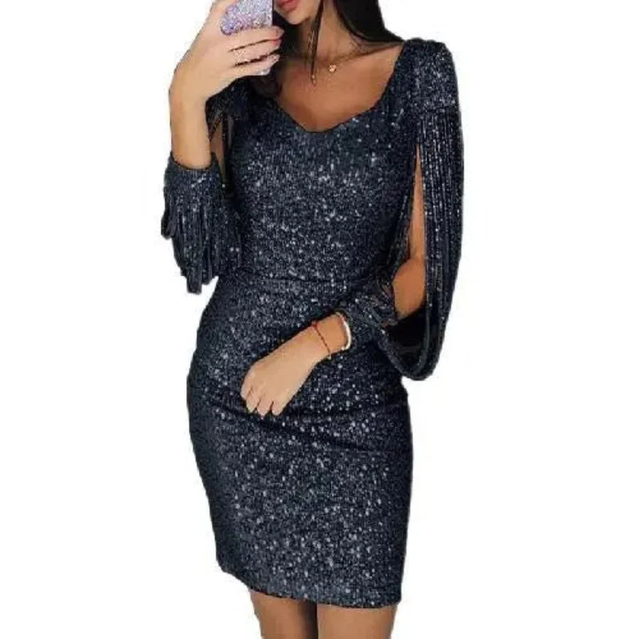 Damen V-Ausschnitt Paillettenkleid | Mini