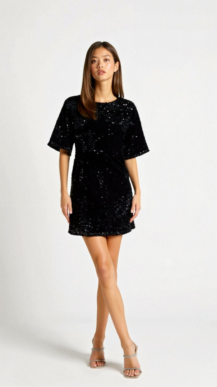 Damen Shift Paillettenkleid | Mini