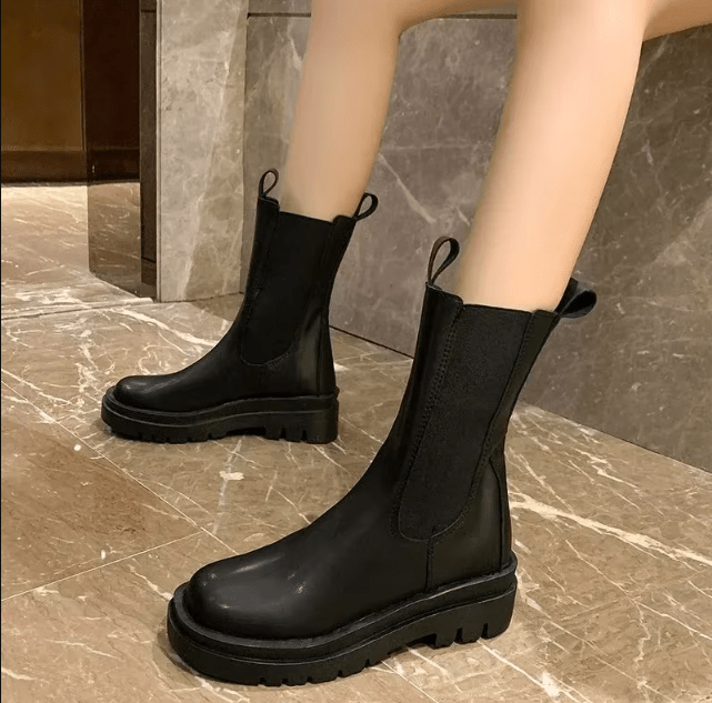 Damen Stylische Slip Auf Knöchel Stiefel | Schwarz