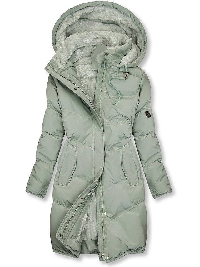 Damen Lange Daunenjacke mit Kapuze | Warme