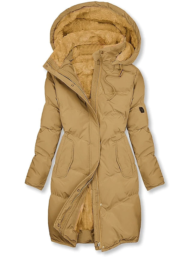 Damen Lange Daunenjacke mit Kapuze | Warme