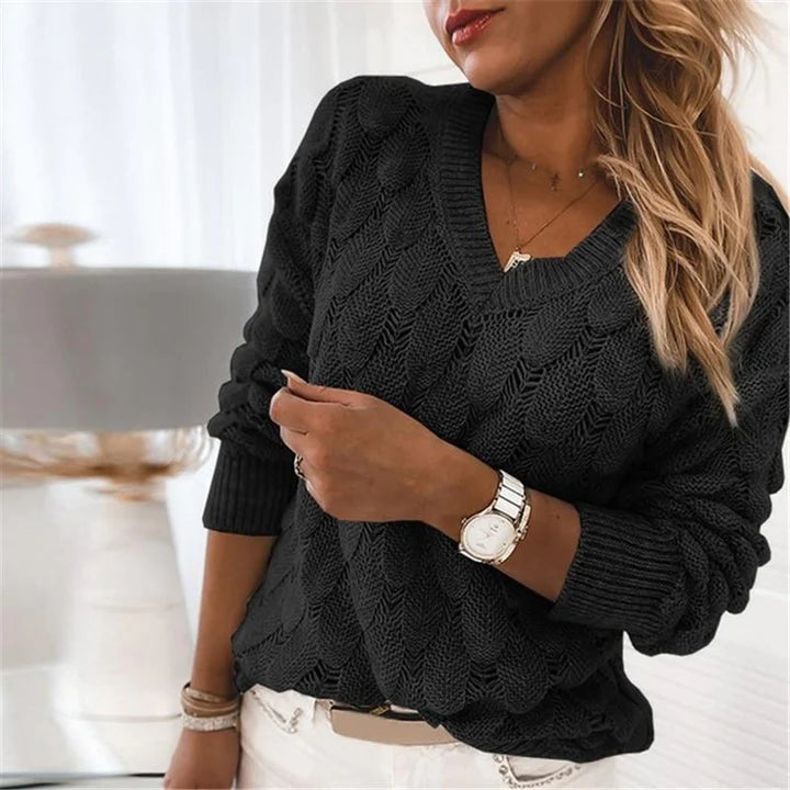 Damen V-Ausschnitt Strick Pullover | Warme