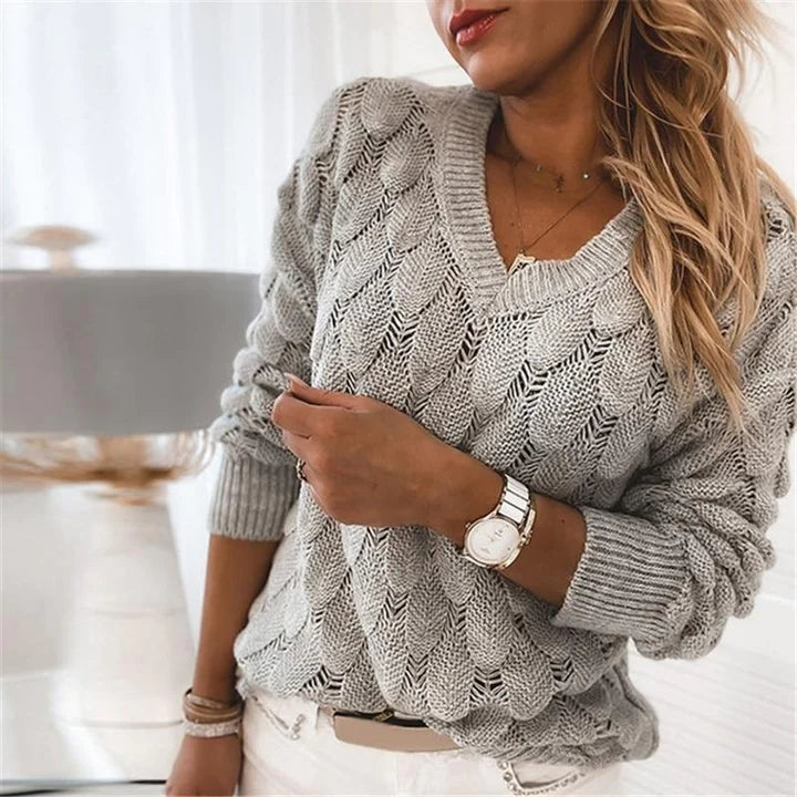 Damen V-Ausschnitt Strick Pullover | Warme