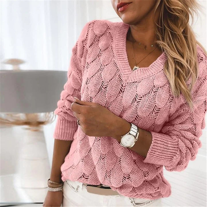 Damen V-Ausschnitt Strick Pullover | Warme