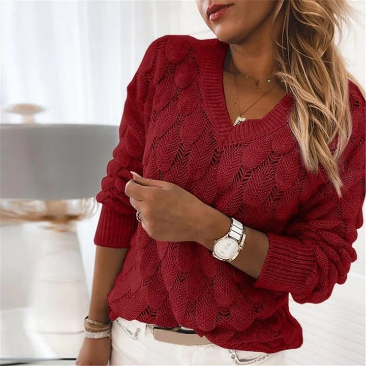 Damen V-Ausschnitt Strick Pullover | Warme