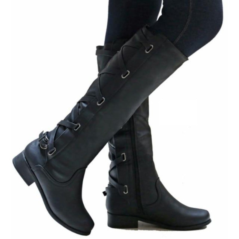 Kniehoch Winterstiefel Damen | Riemchen
