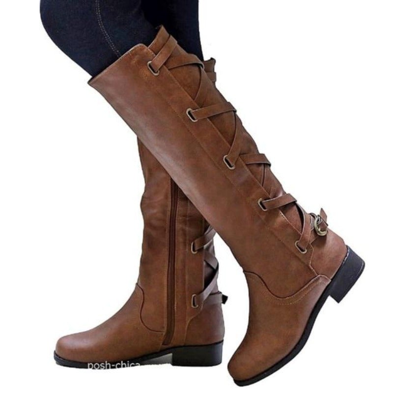 Kniehoch Winterstiefel Damen | Riemchen