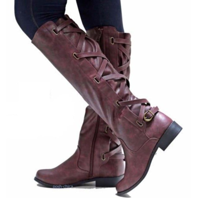 Kniehoch Winterstiefel Damen | Riemchen