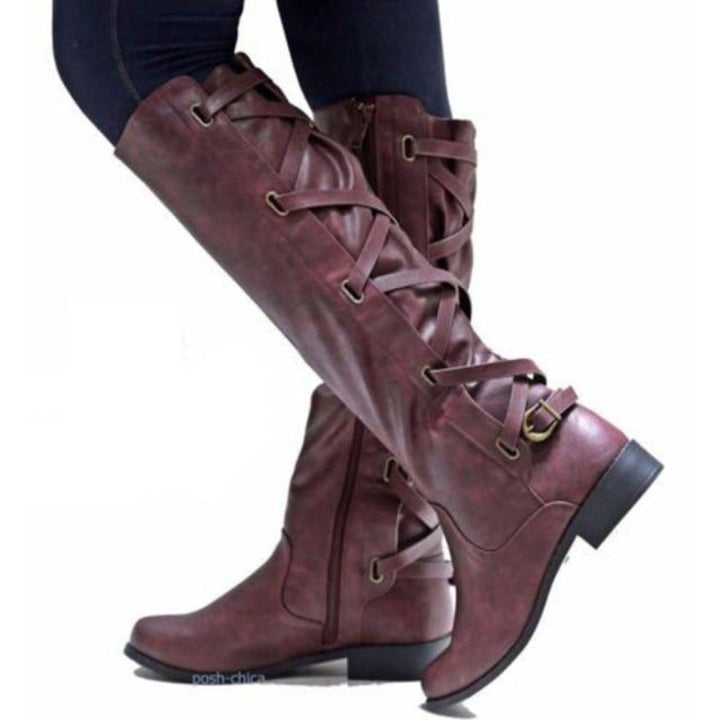 Kniehoch Winterstiefel Damen | Riemchen