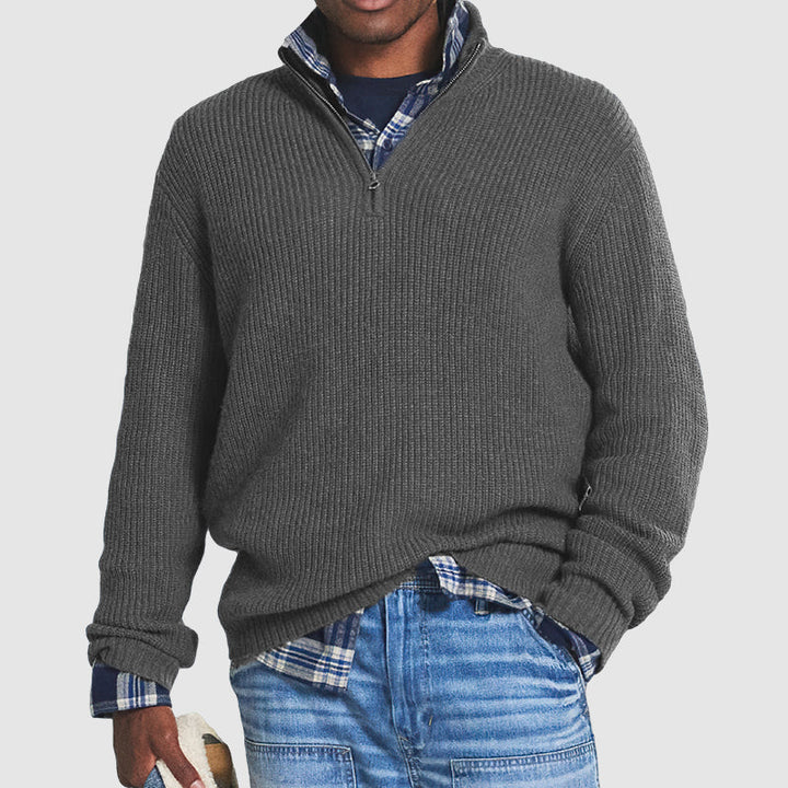 Herren-Klassiker Gerippter Pullover mit Reißverschluss | Warme
