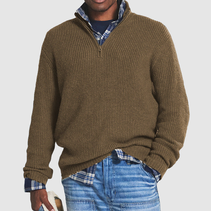 Herren-Klassiker Gerippter Pullover mit Reißverschluss | Warme