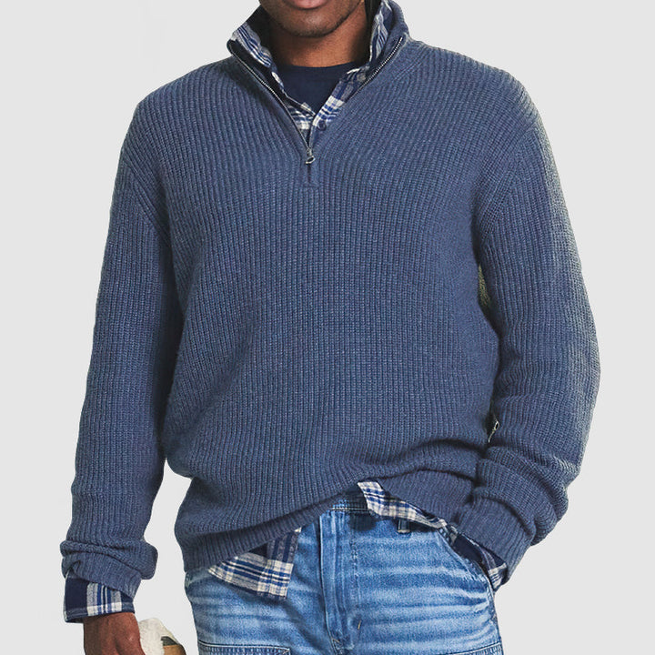 Herren-Klassiker Gerippter Pullover mit Reißverschluss | Warme