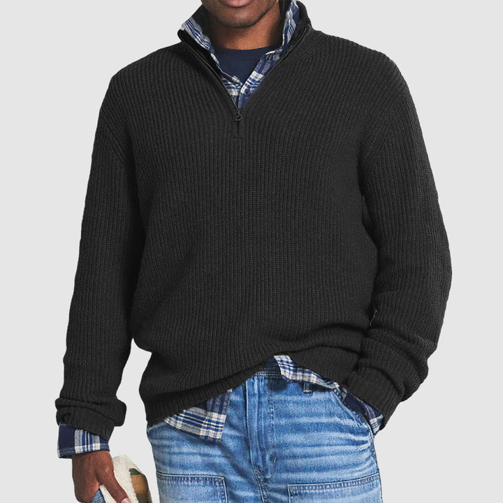 Herren-Klassiker Gerippter Pullover mit Reißverschluss | Warme