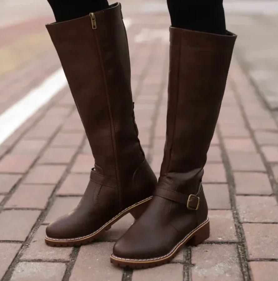 Niedriger Blockabsatz Winterstiefel Damen | Kniehoch