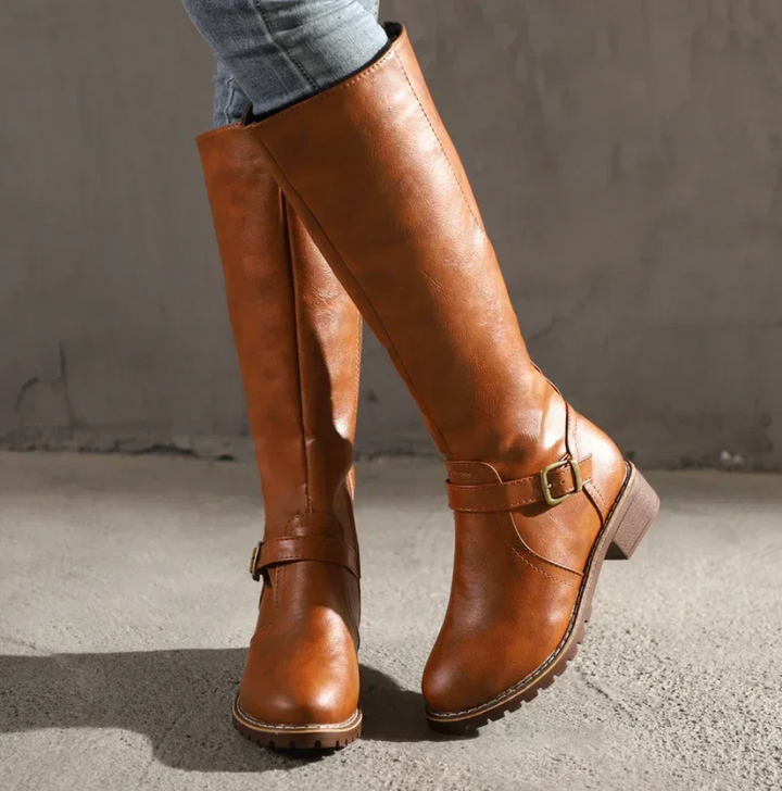 Niedriger Blockabsatz Winterstiefel Damen | Kniehoch