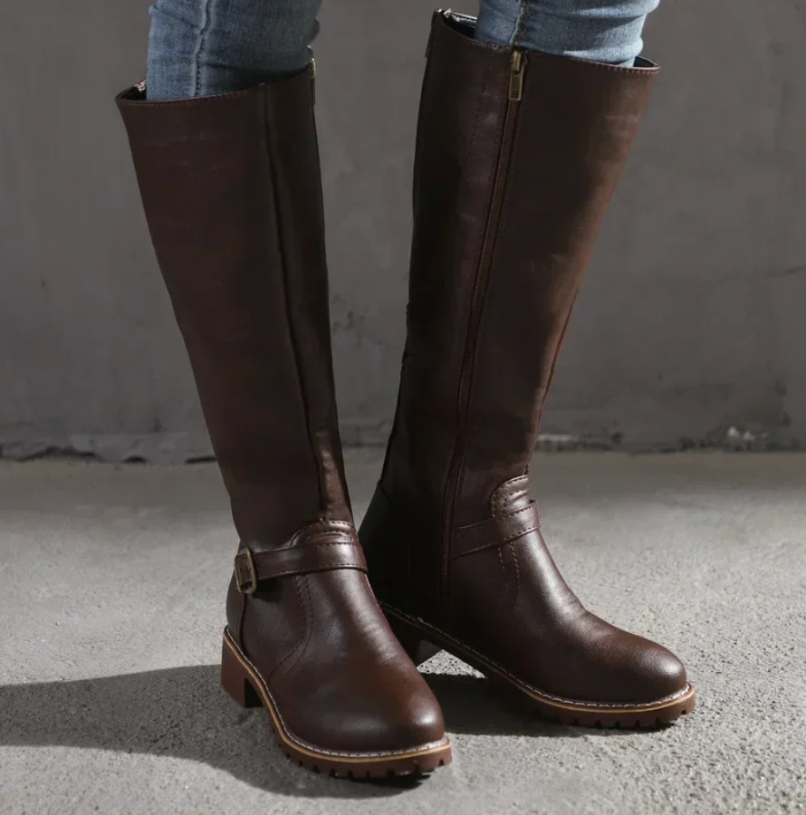 Niedriger Blockabsatz Winterstiefel Damen | Kniehoch
