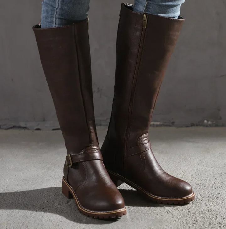 Niedriger Blockabsatz Winterstiefel Damen | Kniehoch