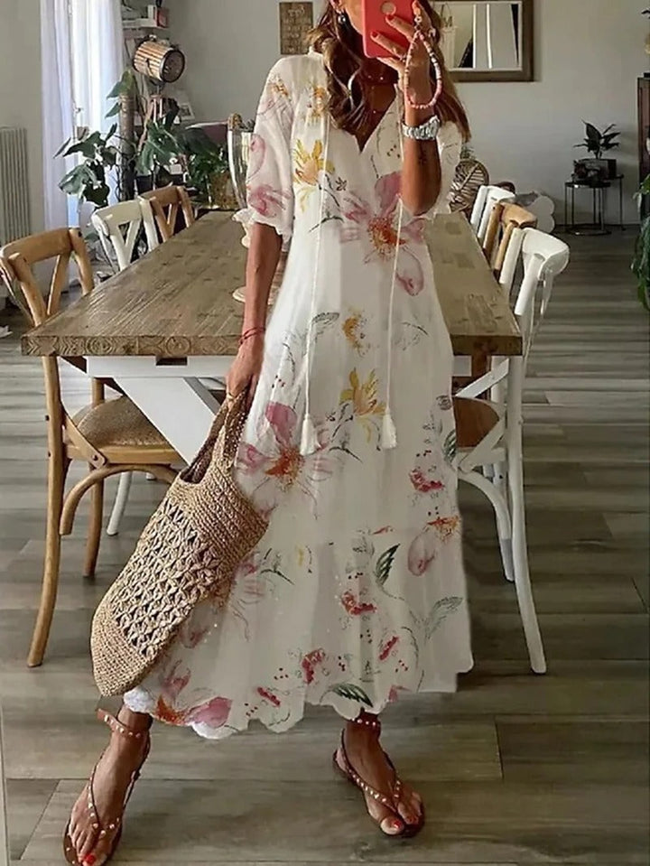 Damen Bohemian 3/4 Ärmel Kleid | Maxi