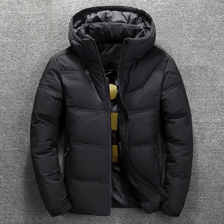 Herren-Winter-Daunenjacke mit Kapuze | Reißverschluss