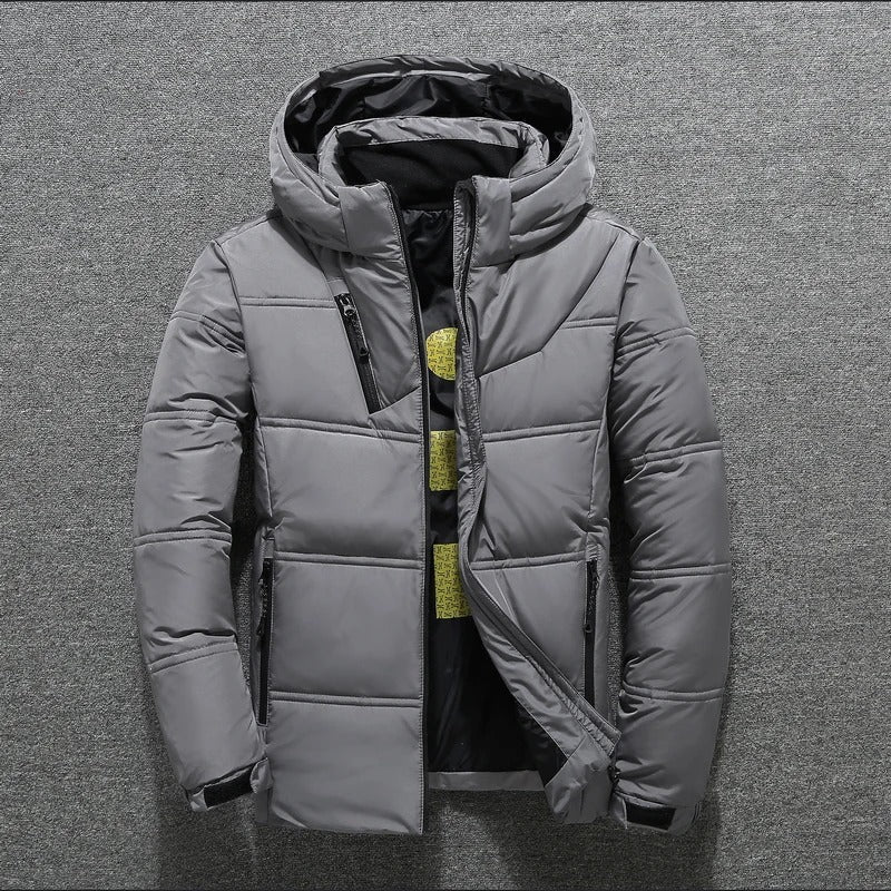 Herren-Winter-Daunenjacke mit Kapuze | Reißverschluss