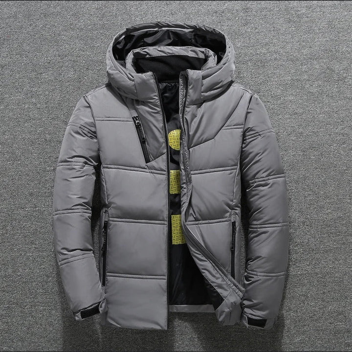 Herren-Winter-Daunenjacke mit Kapuze | Reißverschluss