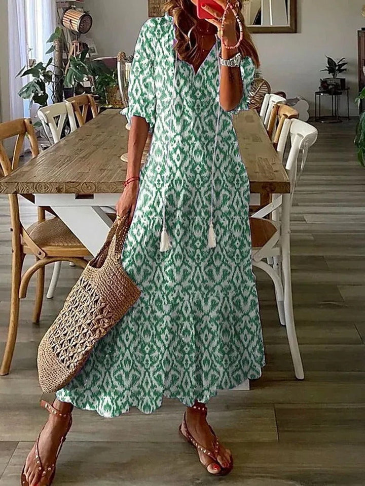 Damen Bohemian 3/4 Ärmel Kleid | Maxi