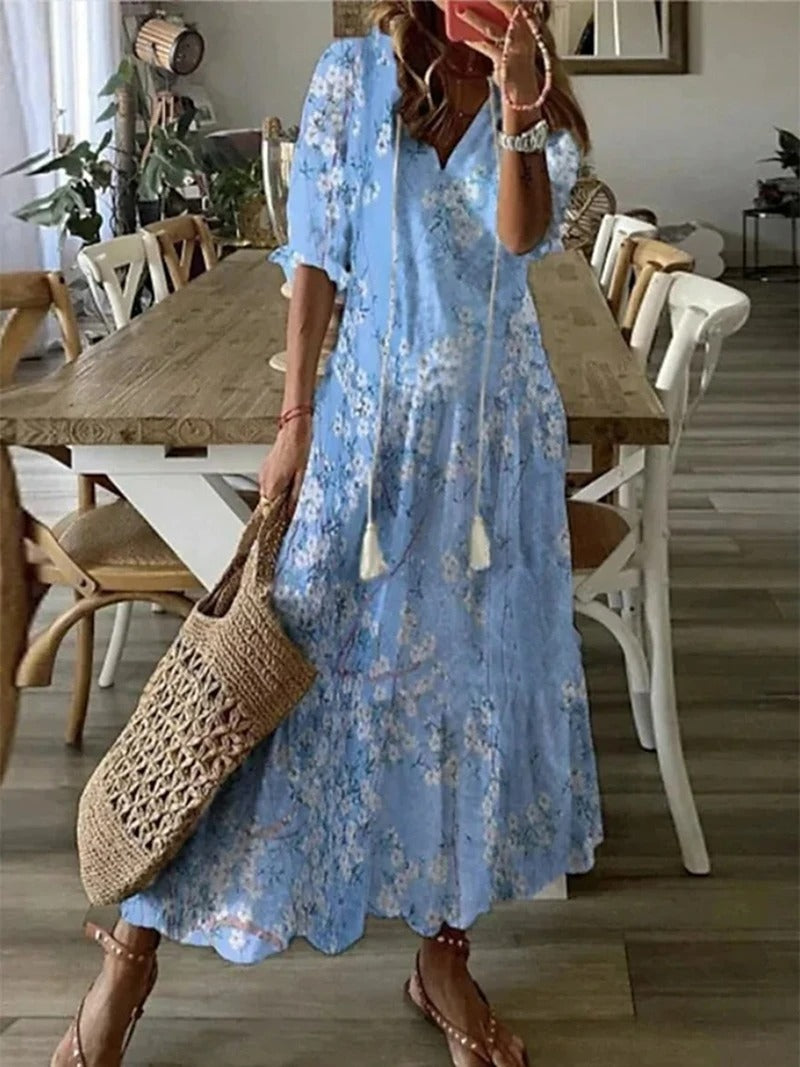 Damen Bohemian 3/4 Ärmel Kleid | Maxi