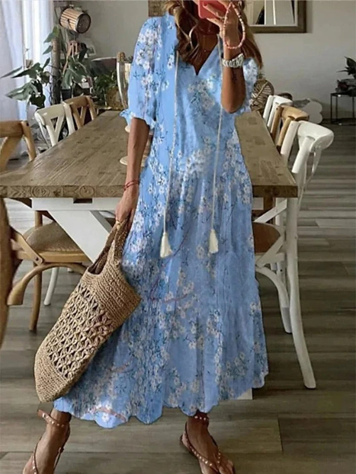 Damen Bohemian 3/4 Ärmel Kleid | Maxi