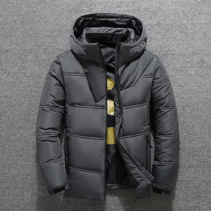Herren-Winter-Daunenjacke mit Kapuze | Reißverschluss