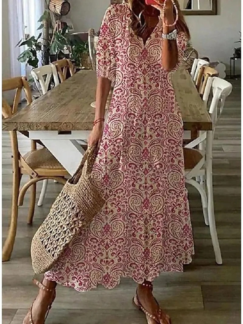 Damen Bohemian 3/4 Ärmel Kleid | Maxi