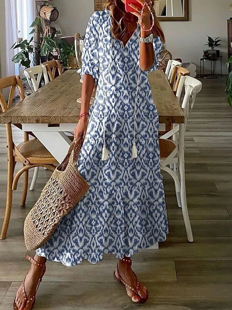 Damen Bohemian 3/4 Ärmel Kleid | Maxi