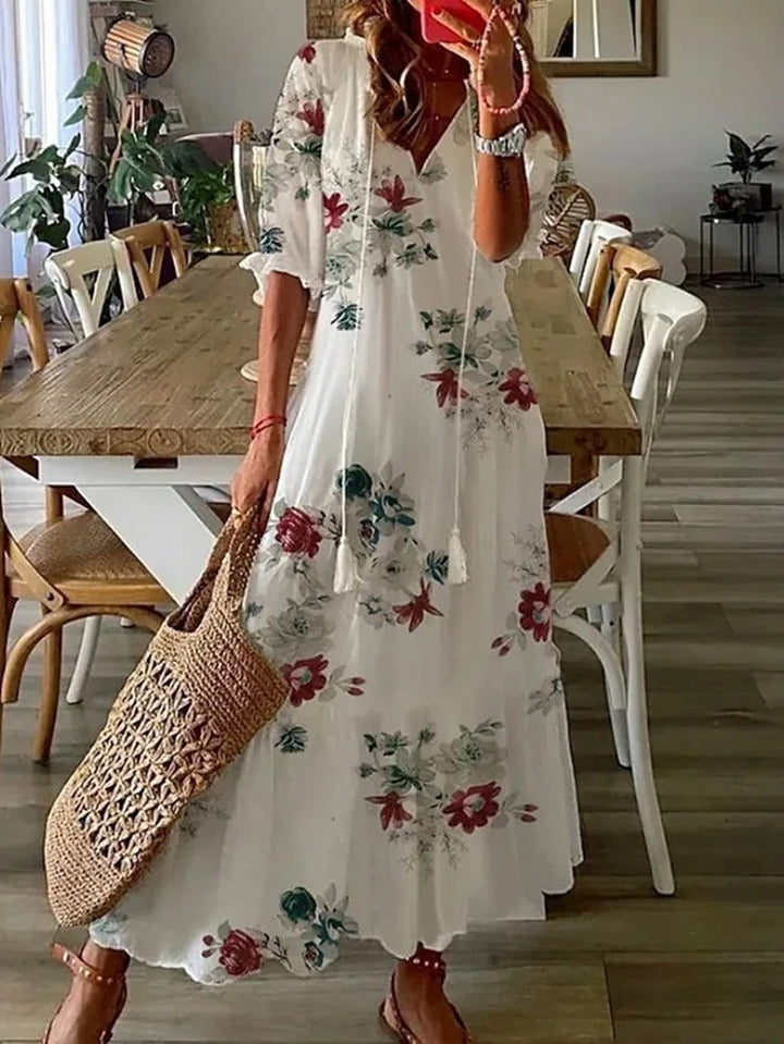 Damen Bohemian 3/4 Ärmel Kleid | Maxi
