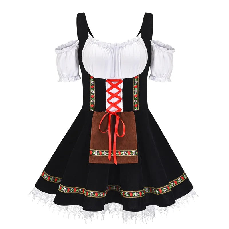 Damen Traditionell Kurze Ärmel Oktoberfest Dirndl Kleid