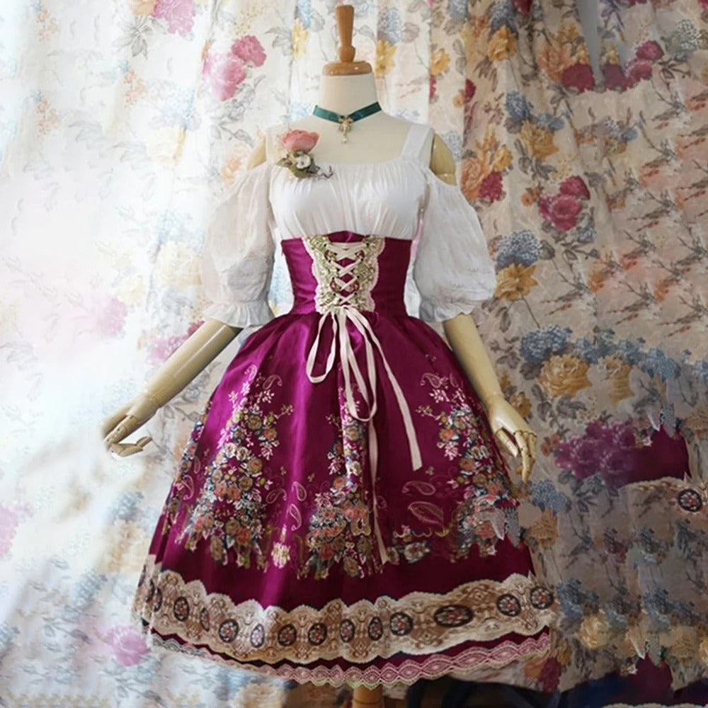 Damen Blumenmuster Oktoberfest Dirndl Kleid