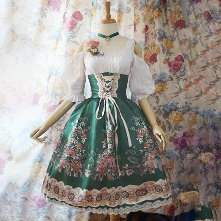 Damen Blumenmuster Oktoberfest Dirndl Kleid