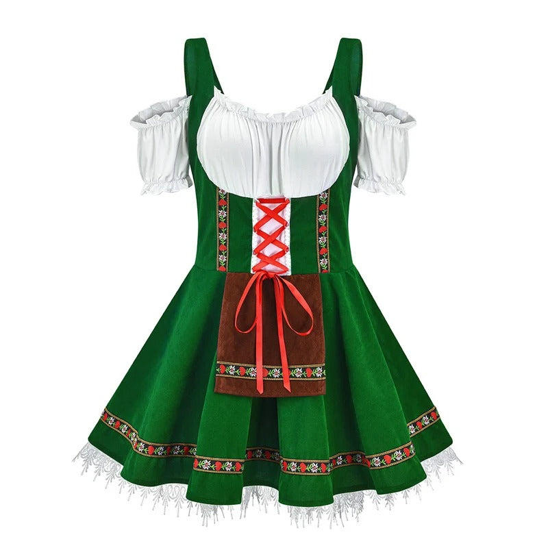 Damen Traditionell Kurze Ärmel Oktoberfest Dirndl Kleid