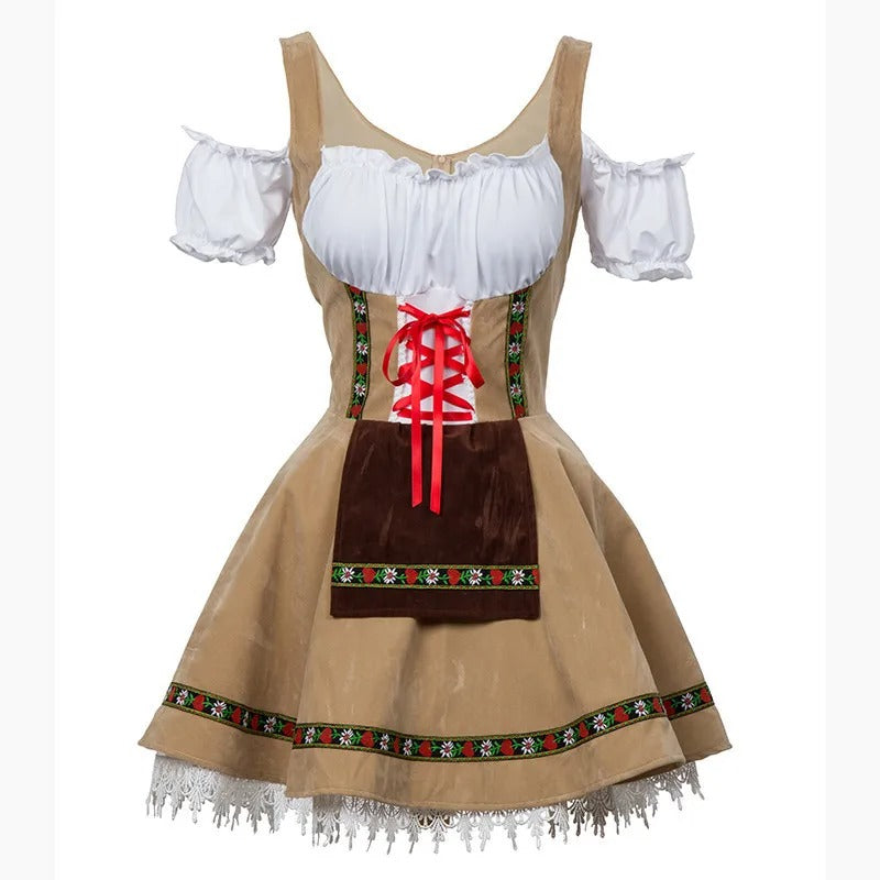 Damen Traditionell Kurze Ärmel Oktoberfest Dirndl Kleid