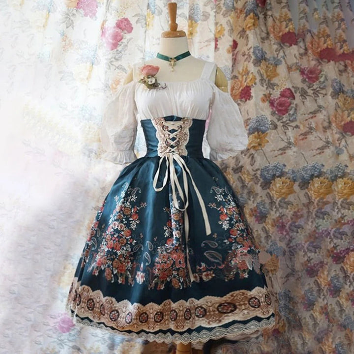 Damen Blumenmuster Oktoberfest Dirndl Kleid