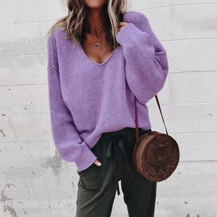 Damen Lässig V-Ausschnitt Strick Pullover | Lange Ärmel