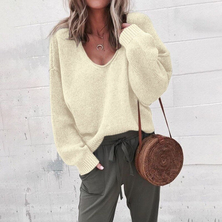 Damen Lässig V-Ausschnitt Strick Pullover | Lange Ärmel