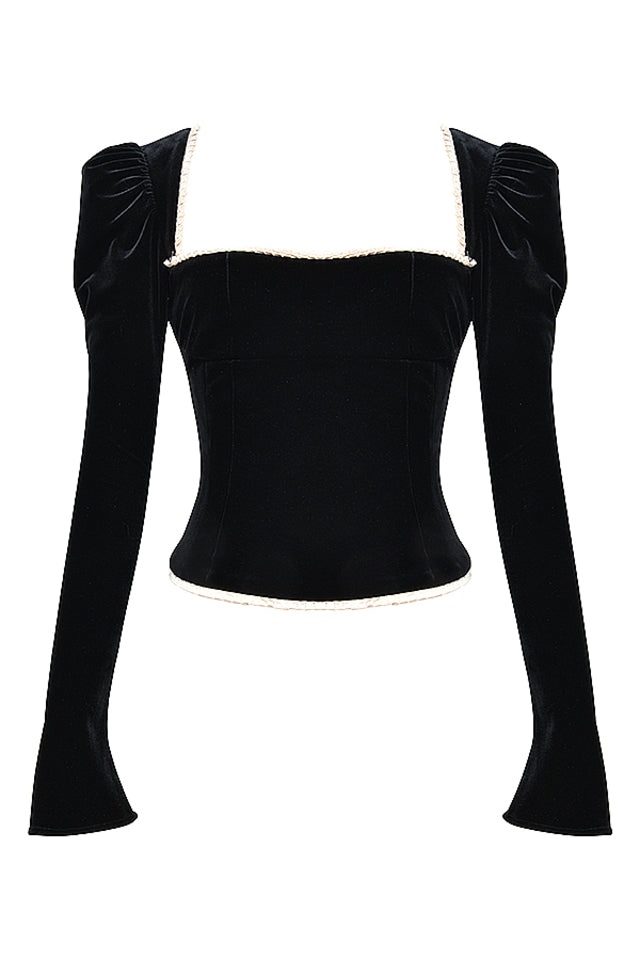 Schwarzes Langarm Top Für Damen | Korsett