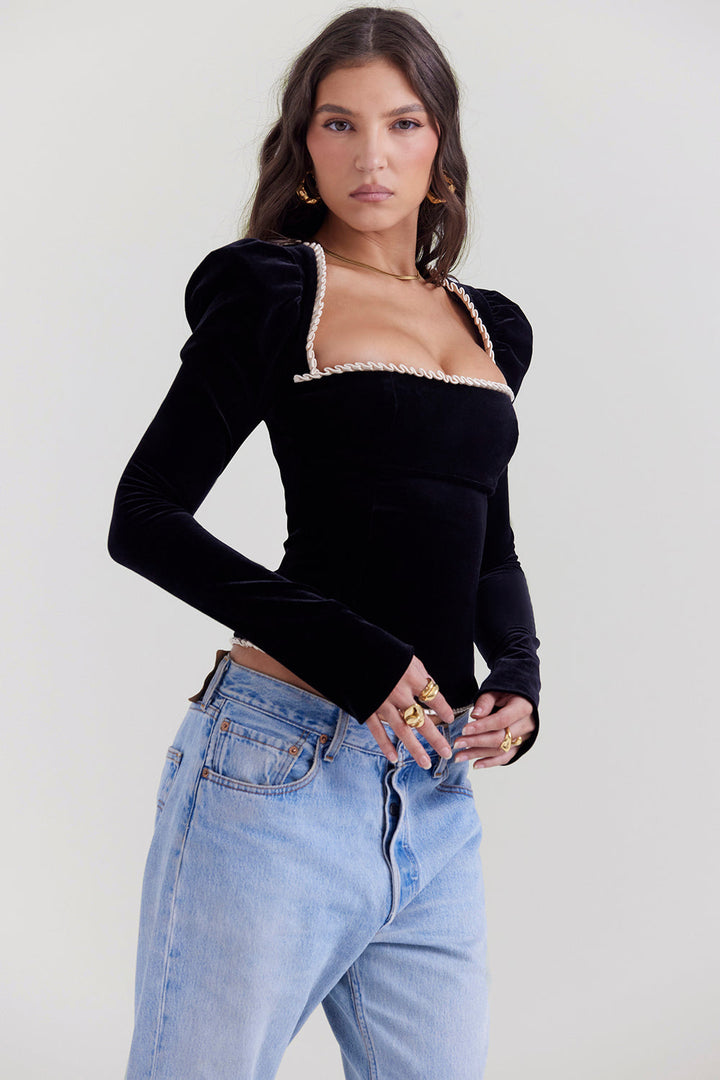 Schwarzes Langarm Top Für Damen | Korsett